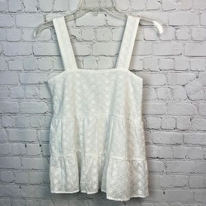 Q+A White Tired Eyelet Tank Top Size XS